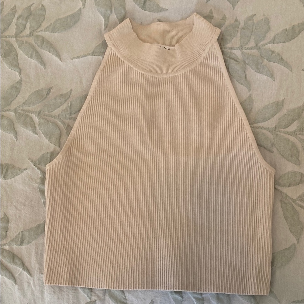 Aritzia Babaton Tan Ribbed Crop Tank Top